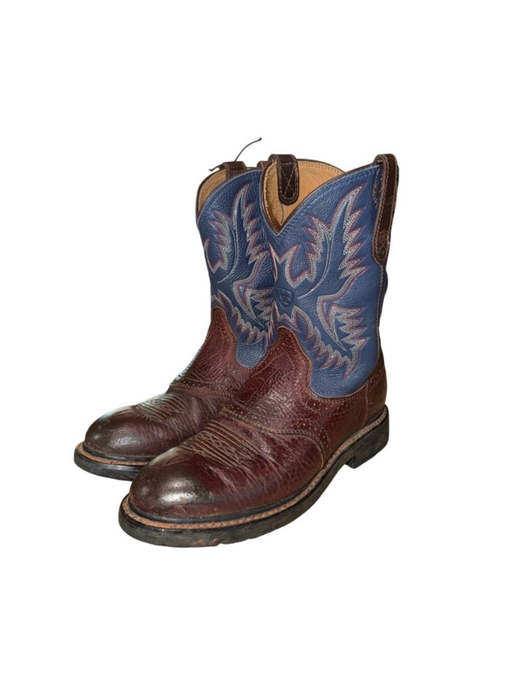 Ariat Leather Slip Oil Resistant Cowboy Western Work Boots Mens 9D Brown Blue